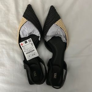 Zara Woven Raffia Slingback Flats